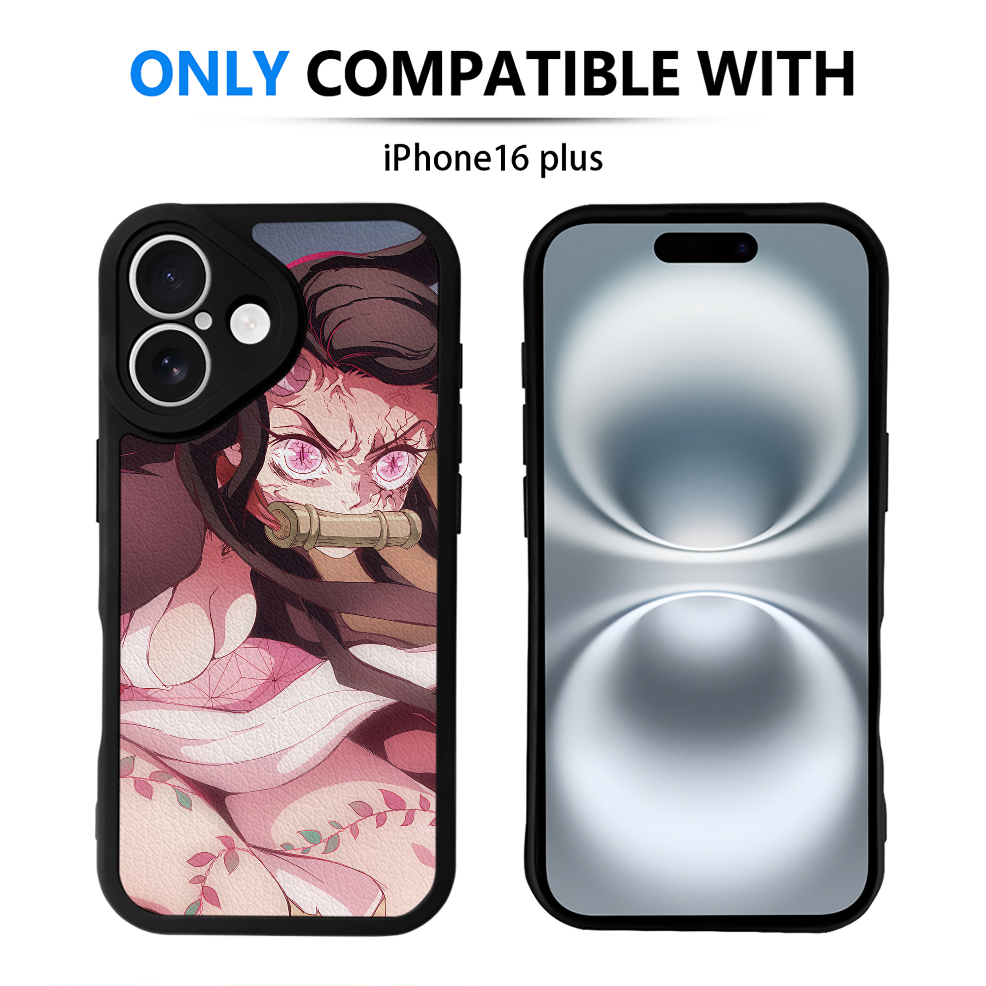 （画像用） 鬼滅の刃（きめつのやいば）竈門 禰󠄀豆子／かまど ねずこ Kamado Nezuko 【iPhone 16シリーズ対応】シリコンスマホケース（レザー調） 材質：シリコン